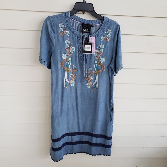 Nanette Lepore Dresses & Skirts - NWT Embroidered Denim looking Dress 100% Tencel
